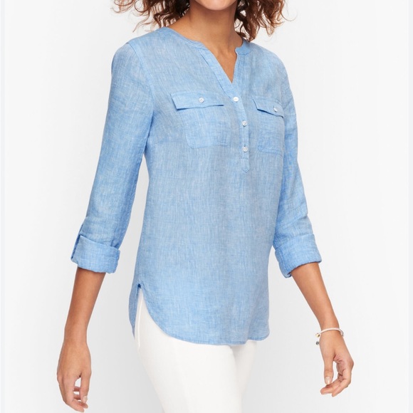 Talbots Tops - Talbots Sky Blue Linen Blouse